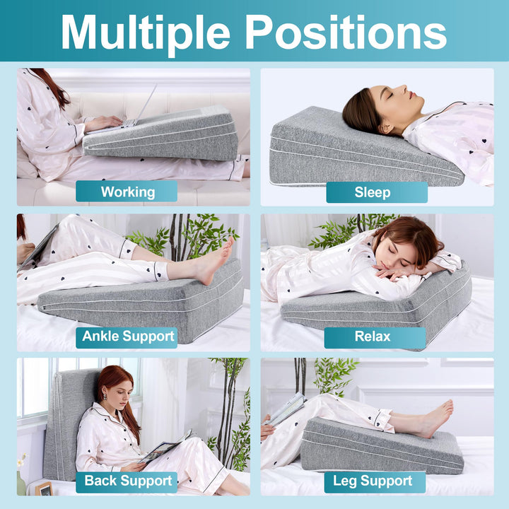 Adjustable Memory Foam Bed Wedge Pillow for Back Support and Leg Elevation | Raise Your Back or Legs Gently | Wedge Pillows