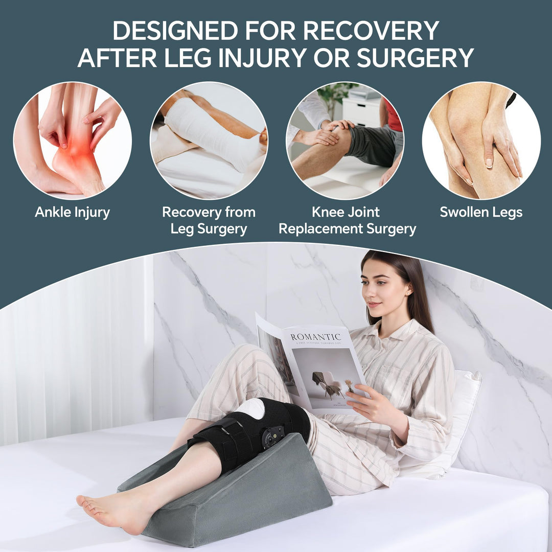 Knee Support Leg Elevation Pillow with Side Pockets and Handles | Rest with Essentials in Reach | Wedge Pillows
