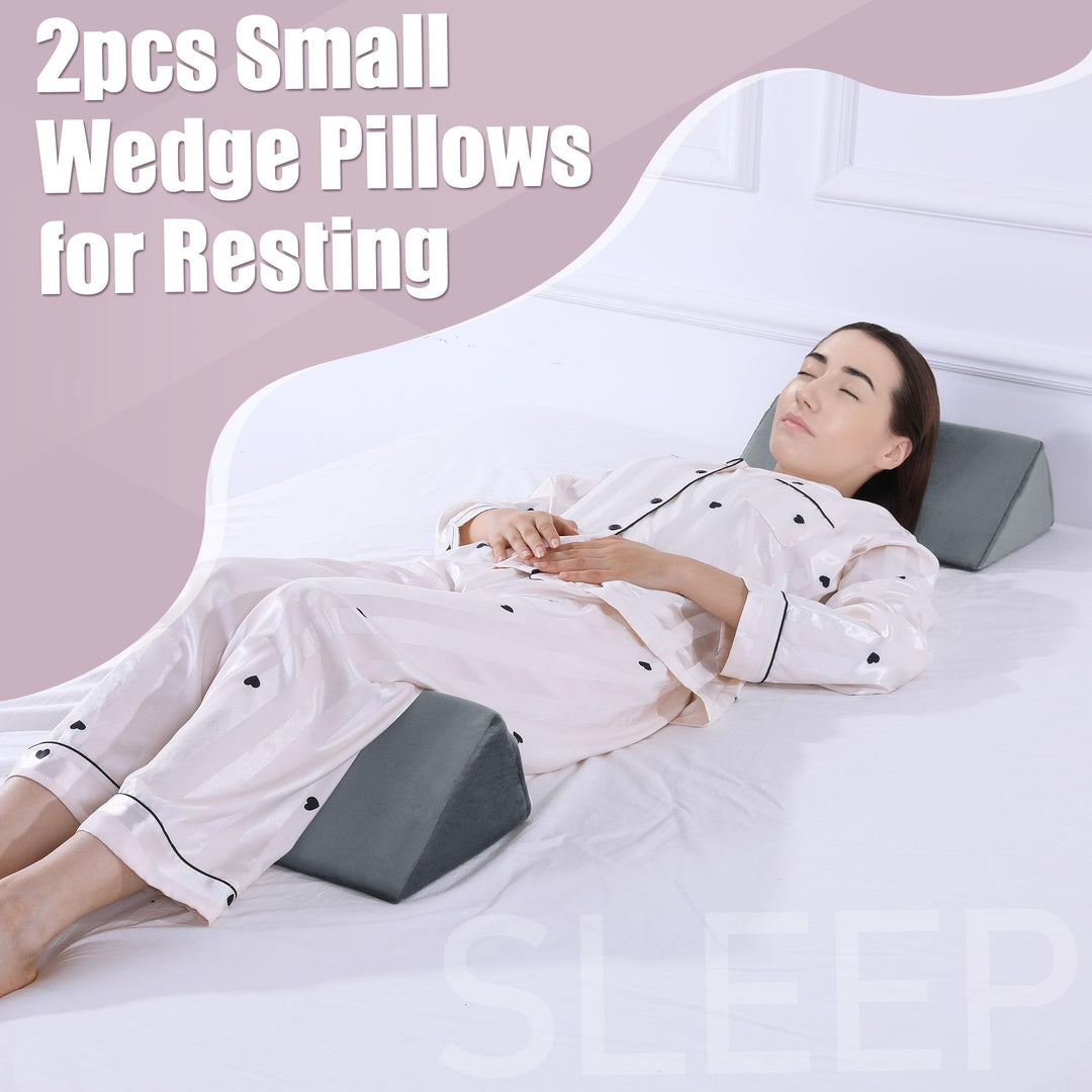 Small Foam Wedge Pillows, Set of 2, for Side Sleeping and Leg Elevation | Two Compact Wedges for Flexible Support | Wedge Pillows