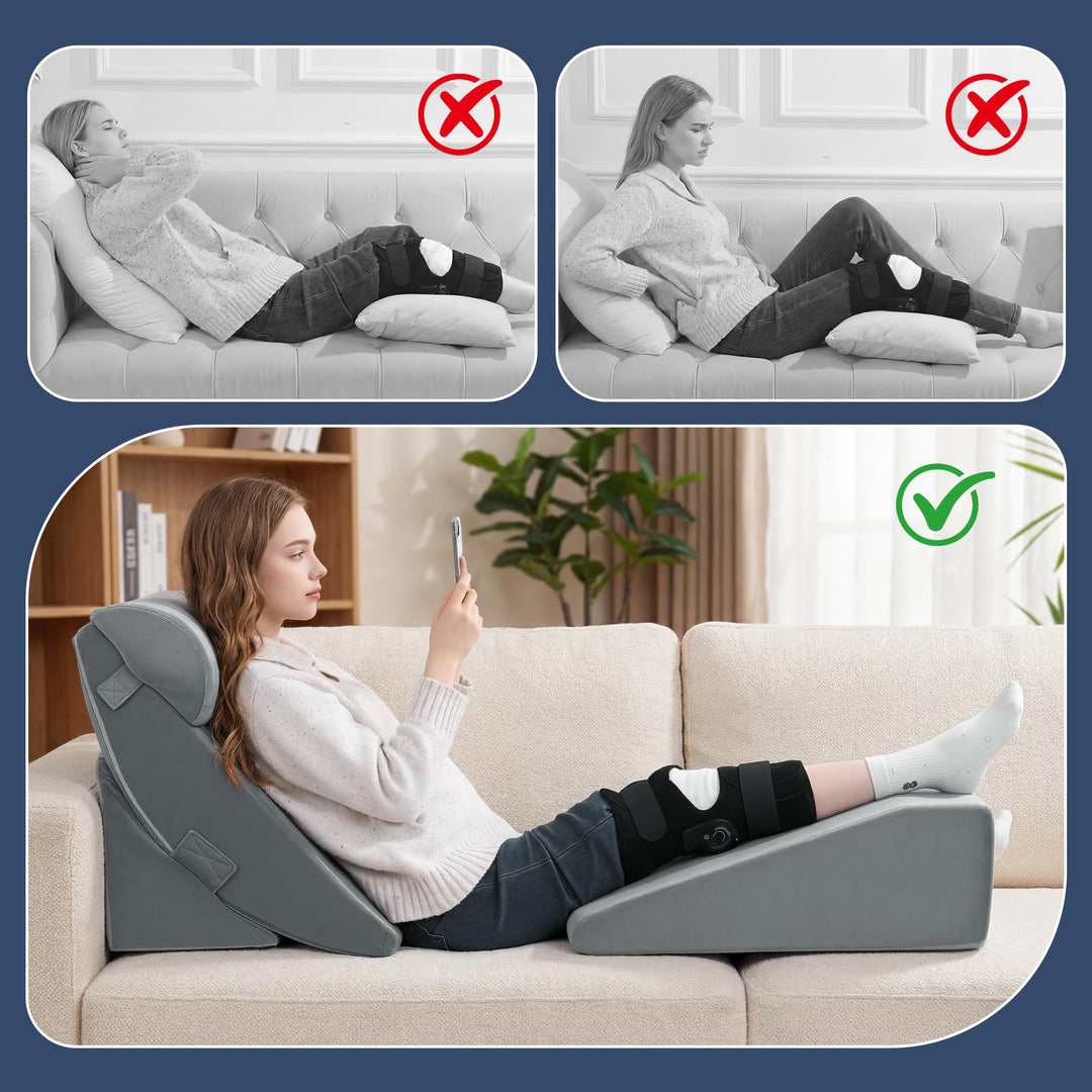 4-Piece Wedge Pillow Set for Leg Elevation and Upright Reading | Four Wedges, Many Positions | Wedge Pillows