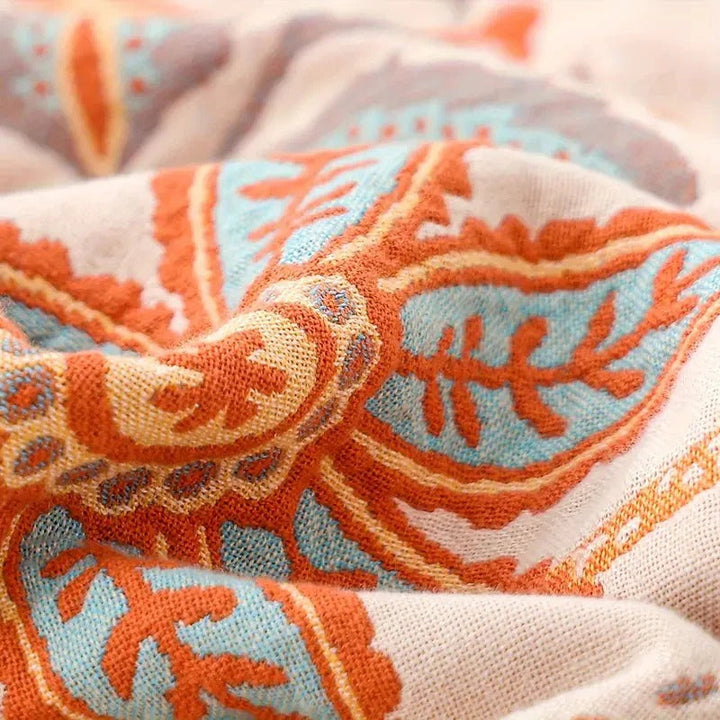 Breathable Cotton Floral Throw Blanket with Boho Pattern and Fringe | Boho Cotton Throw for Living Rooms | Throw Blankets