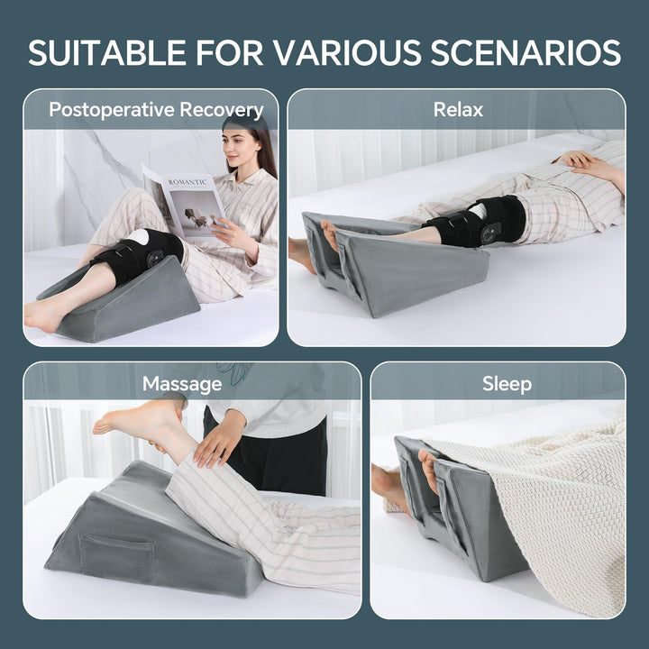 Knee Support Leg Elevation Pillow with Side Pockets and Handles | Rest with Essentials in Reach | Wedge Pillows