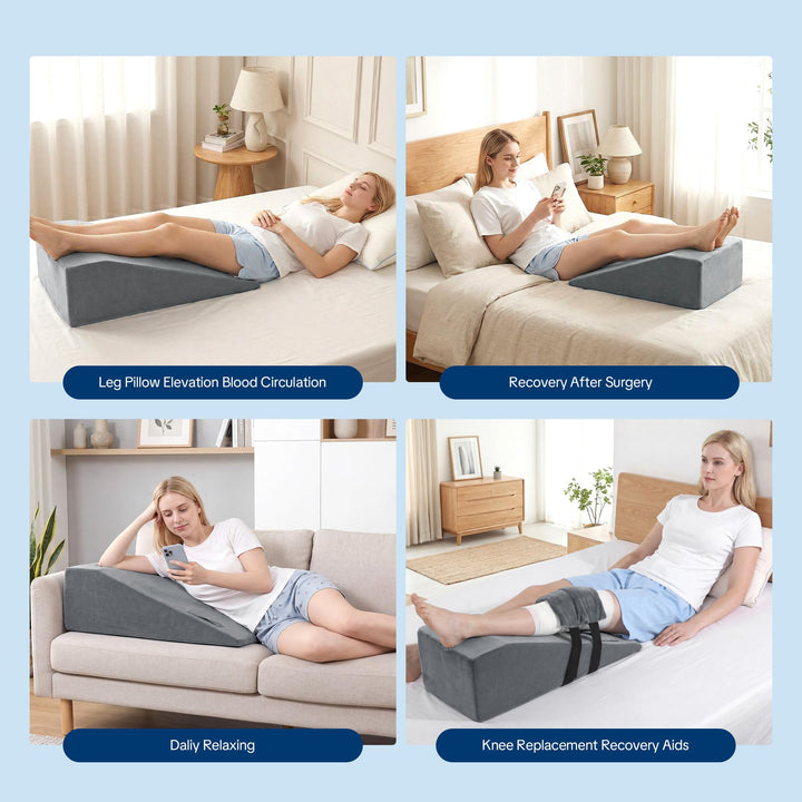 Leg Elevation Pillow with 2 Reusable Gel Packs for Hot or Cold Use | Elevated Rest with Cooling Packs | Wedge Pillows