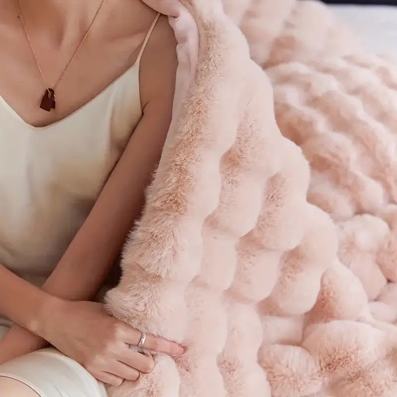 Rabbit Style Faux Fur Double Lined Throw Blanket | Plush Rabbit Faux Fur, Double Lined | Throw Blankets