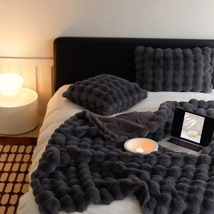 Rabbit Style Faux Fur Double Lined Throw Blanket | Plush Rabbit Faux Fur, Double Lined | Throw Blankets