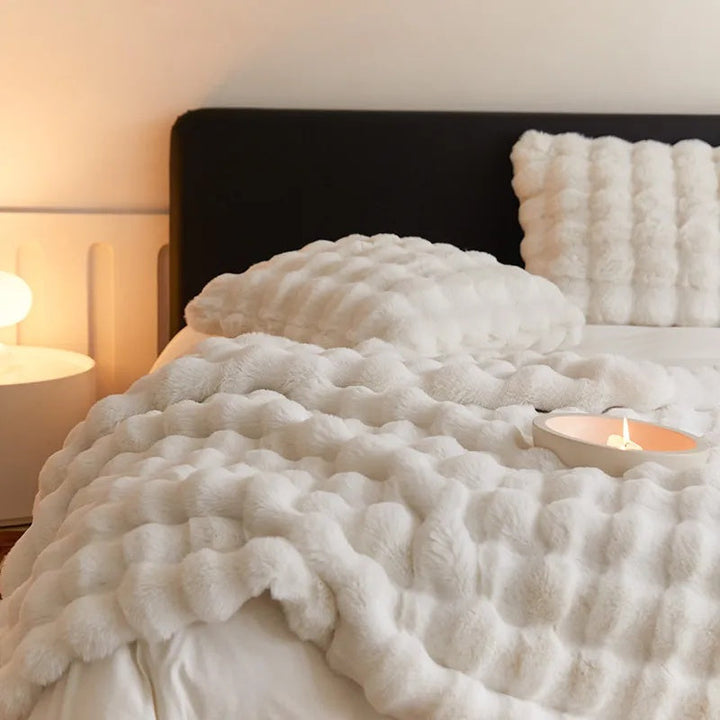 Rabbit Style Faux Fur Double Lined Throw Blanket | Plush Rabbit Faux Fur, Double Lined | Throw Blankets