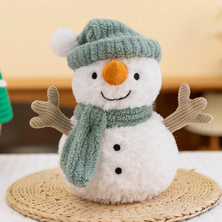 Snowman Christmas Plush Pillow, 25 cm with Knit Hat Option | Fluffy Festive Snowman | Holiday Decor