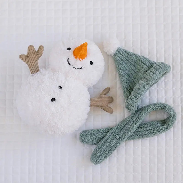 Snowman Christmas Plush Pillow, 25 cm with Knit Hat Option | Fluffy Festive Snowman | Holiday Decor