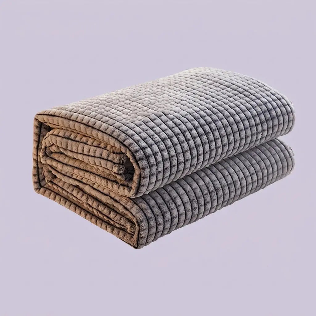 Ribbed Fleece Blanket in Soft Polyester for Sofa and Bedroom | Textured Fleece Throw Comfort | Fleece Blankets