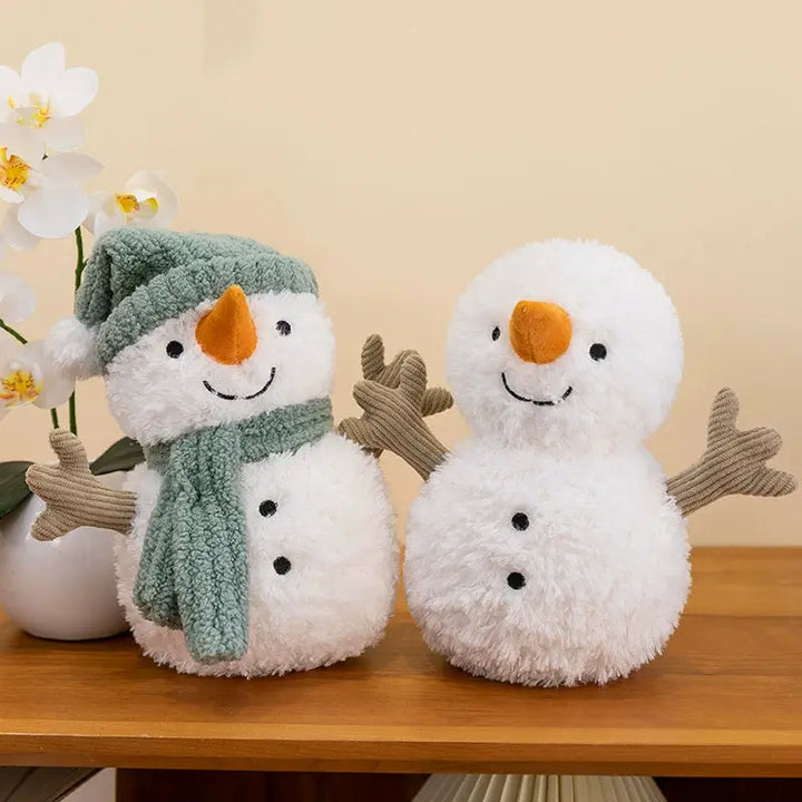 Snowman Christmas Plush Pillow, 25 cm with Knit Hat Option | Fluffy Festive Snowman | Holiday Decor