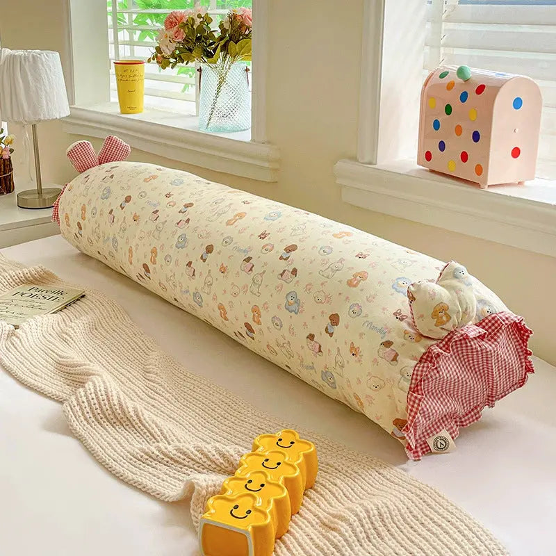 Cotton Gauze Long Body Pillow with Rabbit Ears and Plush Filling | Soft Gauze Long Cuddle Pillow | Body Pillows