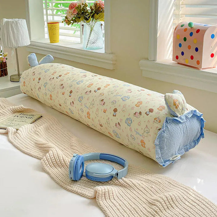 Cotton Gauze Long Body Pillow with Rabbit Ears and Plush Filling | Soft Gauze Long Cuddle Pillow | Body Pillows
