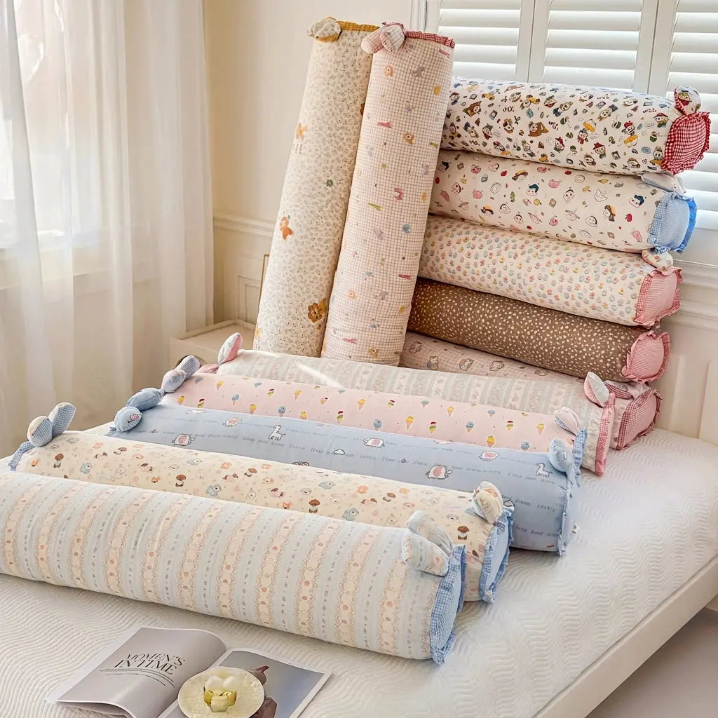 Cotton Gauze Long Body Pillow with Rabbit Ears and Plush Filling | Soft Gauze Long Cuddle Pillow | Body Pillows