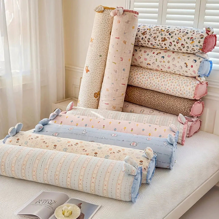 Cotton Gauze Long Body Pillow with Rabbit Ears and Plush Filling | Soft Gauze Long Cuddle Pillow | Body Pillows
