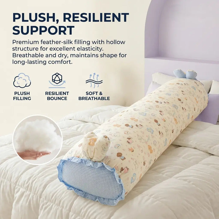 Cotton Gauze Long Body Pillow with Rabbit Ears and Plush Filling | Soft Gauze Long Cuddle Pillow | Body Pillows