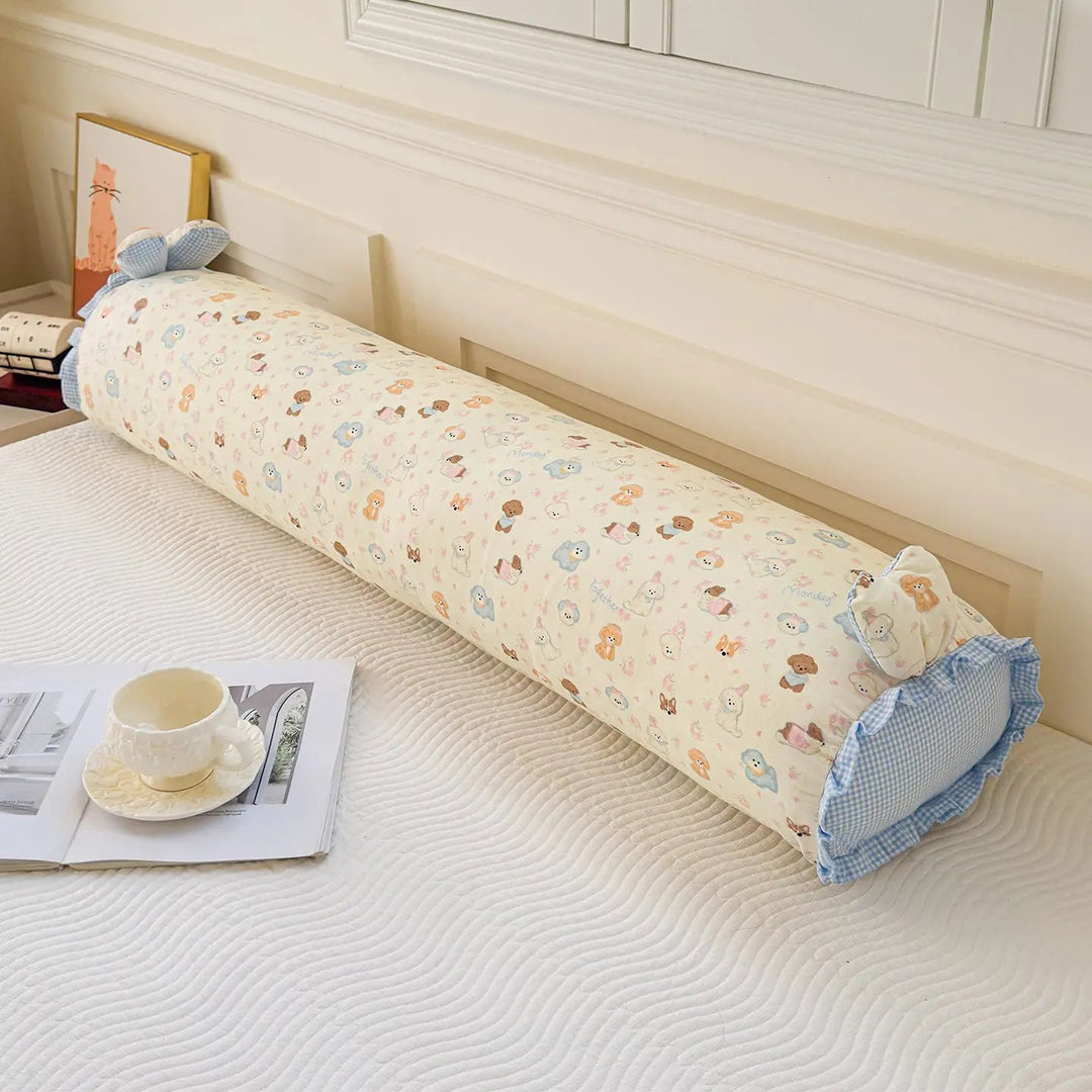 Cotton Gauze Long Body Pillow with Rabbit Ears and Plush Filling | Soft Gauze Long Cuddle Pillow | Body Pillows