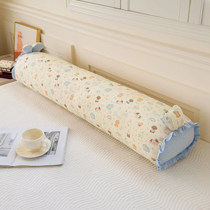Cotton Gauze Long Body Pillow with Rabbit Ears and Plush Filling | Soft Gauze Long Cuddle Pillow | Body Pillows