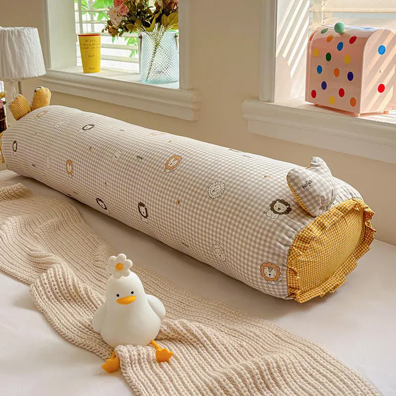 Cotton Gauze Long Body Pillow with Rabbit Ears and Plush Filling | Soft Gauze Long Cuddle Pillow | Body Pillows