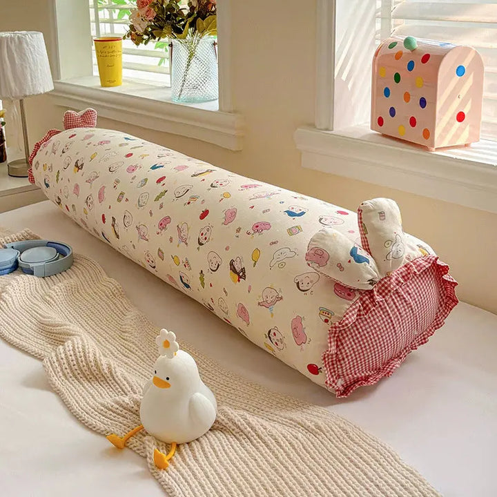 Cotton Gauze Long Body Pillow with Rabbit Ears and Plush Filling | Soft Gauze Long Cuddle Pillow | Body Pillows