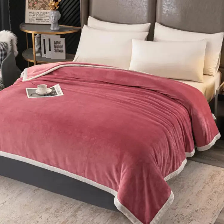 Soft Polyester Fleece Blanket with Trim Detail for Bed and Sofa | Soft Trimmed Fleece Comfort | Fleece Blankets
