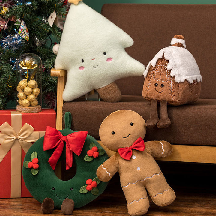 Christmas Plush Decorative Pillow with Embroidered Holiday Characters | Festive Plush Holiday Cushion | Decorative Pillows