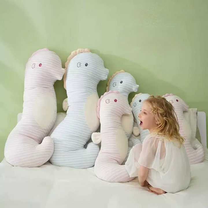 Seahorse Hugging Plush Pillow with Embroidered Design and Soft Filling | Cuddly Seahorse Bedtime Companion | Plush Pillows