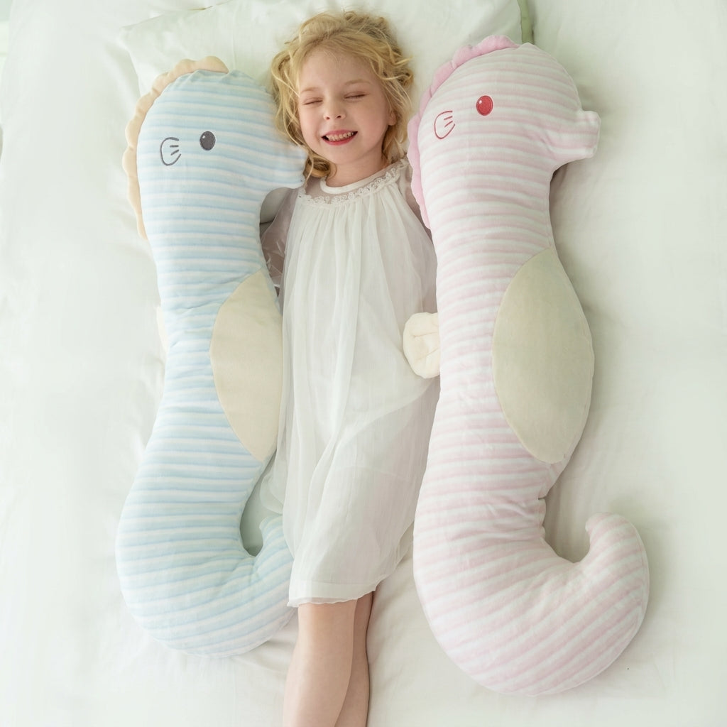 Seahorse Hugging Plush Pillow with Embroidered Design and Soft Filling | Cuddly Seahorse Bedtime Companion | Plush Pillows