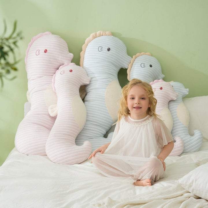 Seahorse Hugging Plush Pillow with Embroidered Design and Soft Filling | Cuddly Seahorse Bedtime Companion | Plush Pillows