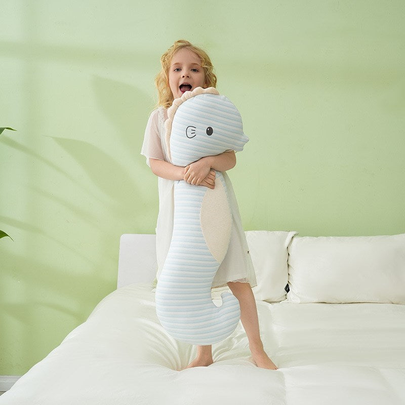 Seahorse Hugging Plush Pillow with Embroidered Design and Soft Filling | Cuddly Seahorse Bedtime Companion | Plush Pillows