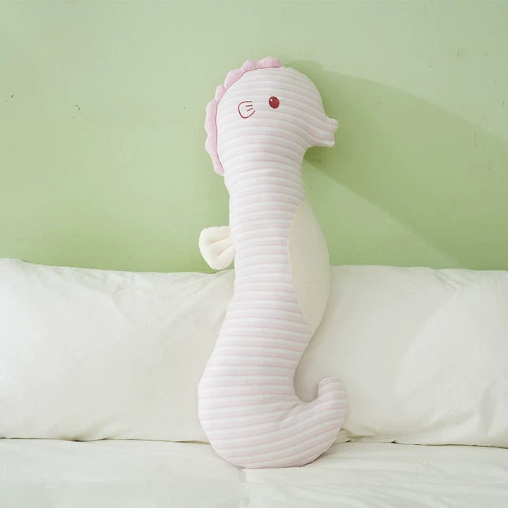 Seahorse Hugging Plush Pillow with Embroidered Design and Soft Filling | Cuddly Seahorse Bedtime Companion | Plush Pillows