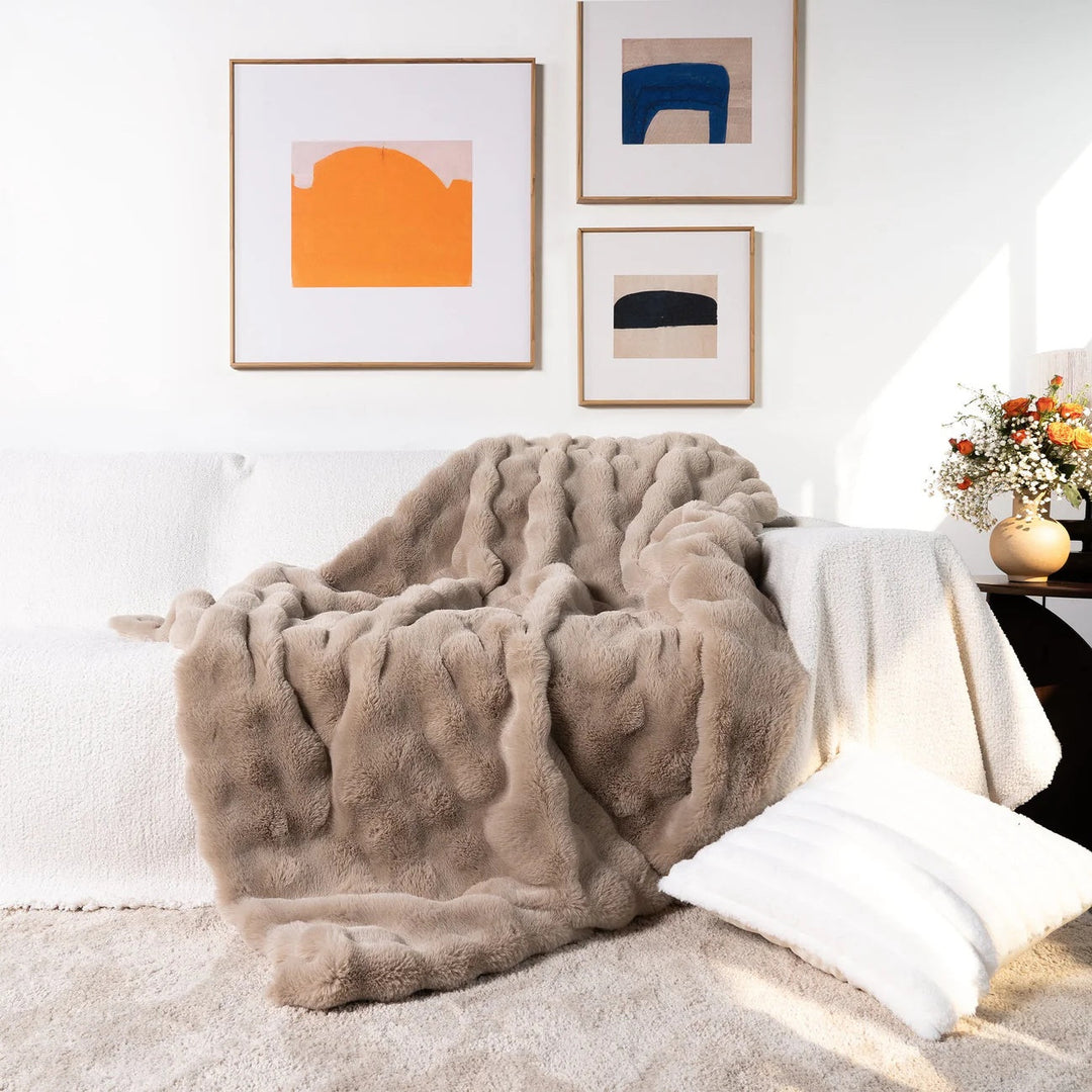 Rabbit Style Faux Fur Double Lined Throw Blanket | Plush Rabbit Faux Fur, Double Lined | Throw Blankets