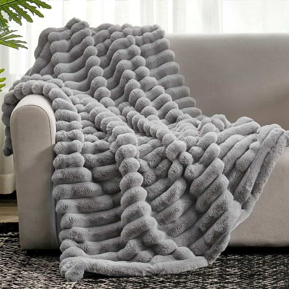 Striped Plush Textured Throw Blanket with Raised Ribbed Stripes | Cloud-Soft Ribbed Stripe Throw | Throw Blankets