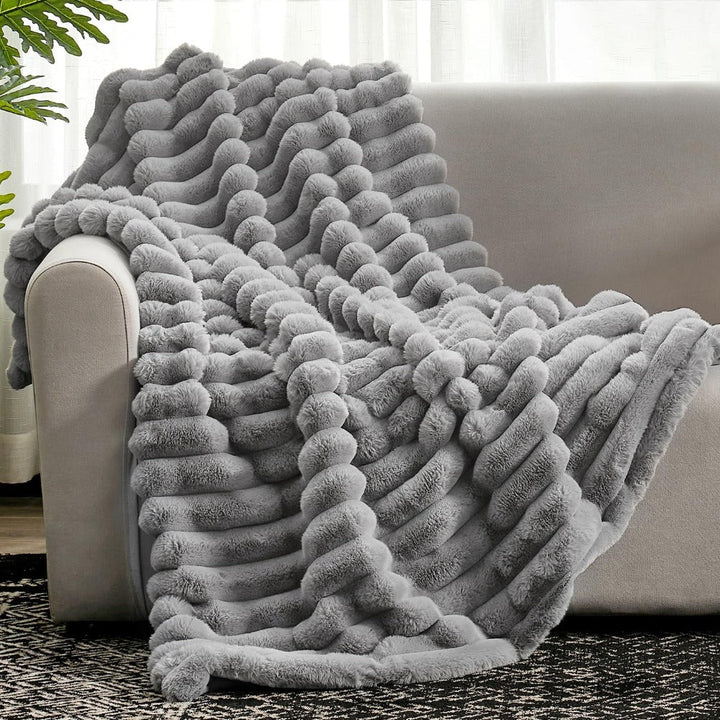 Striped Plush Textured Throw Blanket with Raised Ribbed Stripes | Cloud-Soft Ribbed Stripe Throw | Throw Blankets