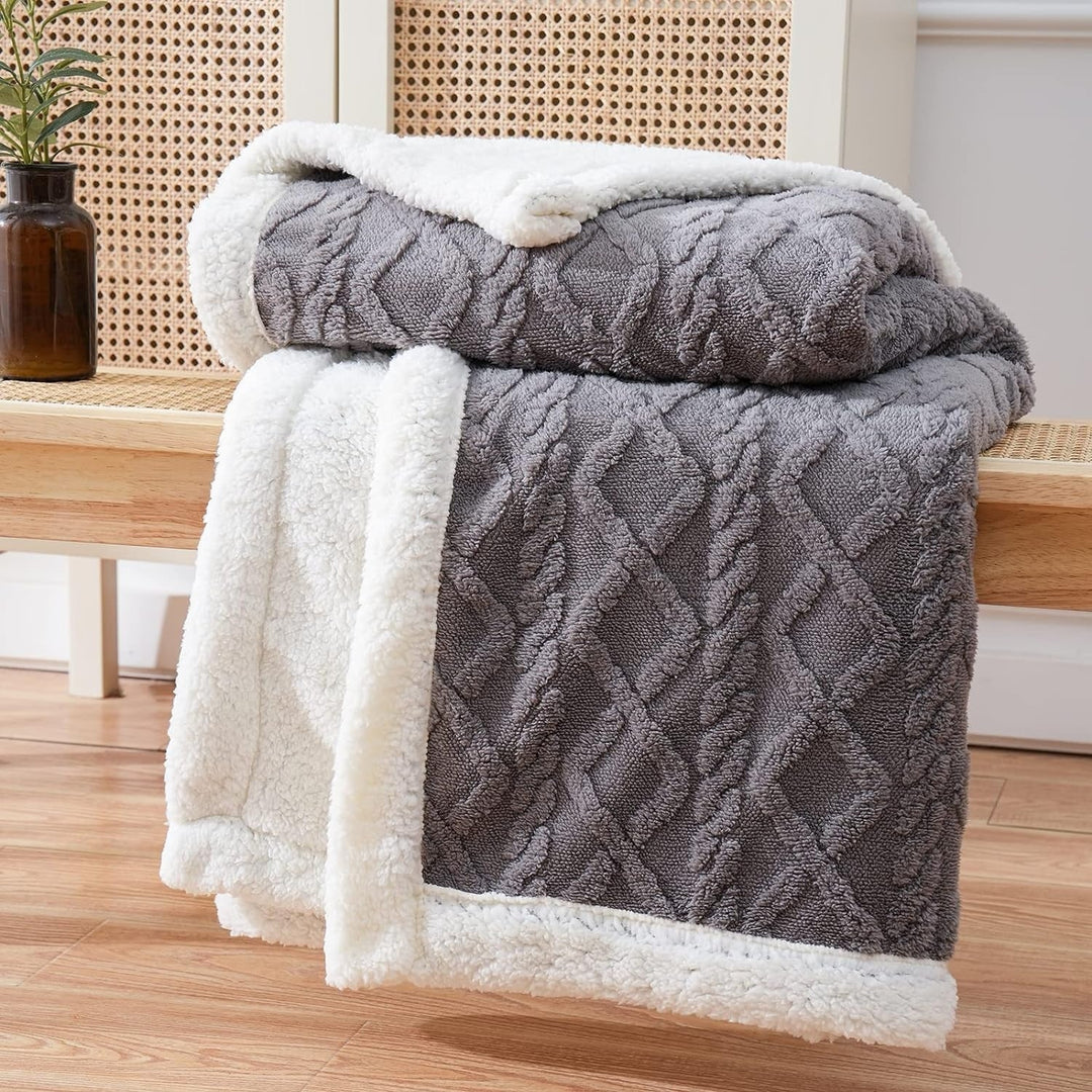 Snuggle Reversible Sherpa Fleece Blanket with Tufted Pile | Brushed Sherpa Fleece on Both Sides | Throw Blankets