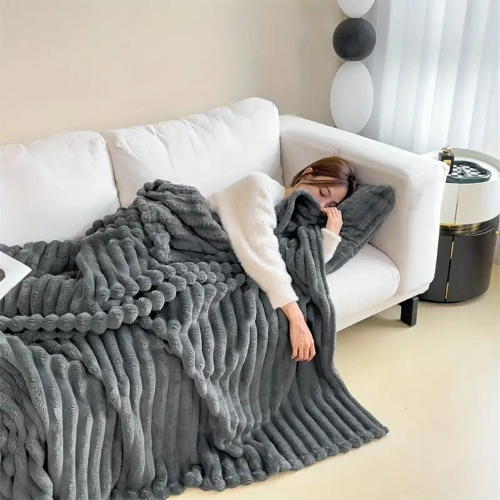 Striped Plush Textured Throw Blanket with Raised Ribbed Stripes | Cloud-Soft Ribbed Stripe Throw | Throw Blankets