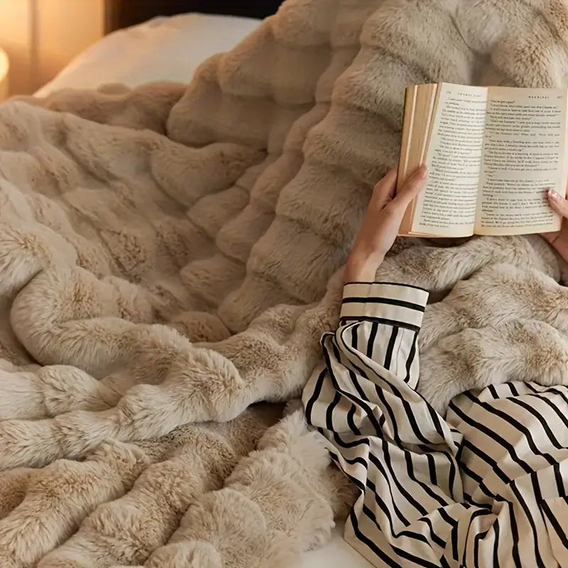 Rabbit Style Faux Fur Double Lined Throw Blanket | Plush Rabbit Faux Fur, Double Lined | Throw Blankets