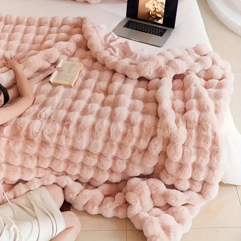 Rabbit Style Faux Fur Double Lined Throw Blanket | Plush Rabbit Faux Fur, Double Lined | Throw Blankets