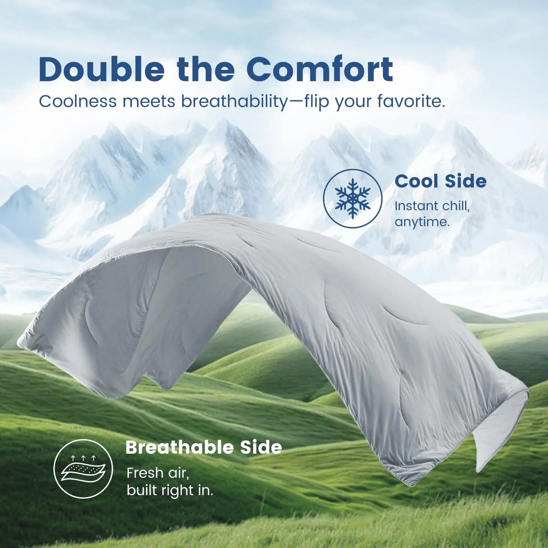 Dual-Sided Ice Cooling Comforter in Lightweight Silky Fabric for Travel | Silky Cooling Comforter | Cooling Blankets