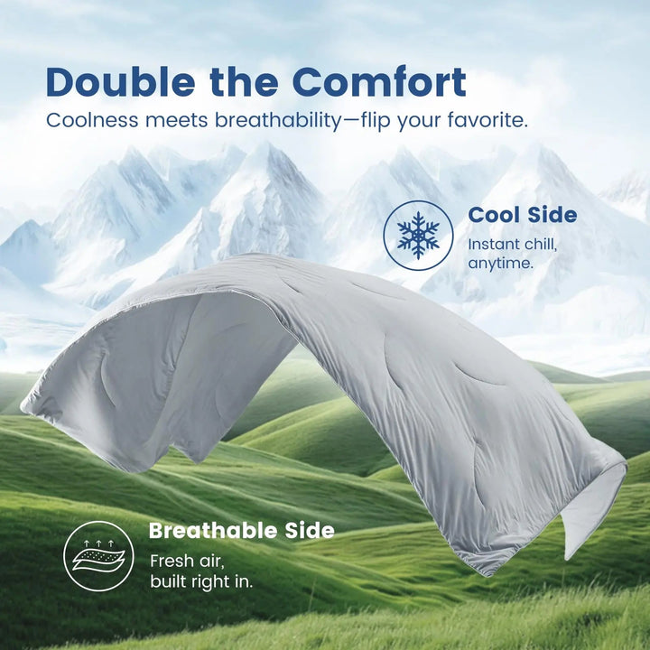 Dual-Sided Ice Cooling Comforter in Lightweight Silky Fabric for Travel | Silky Cooling Comforter | Cooling Blankets