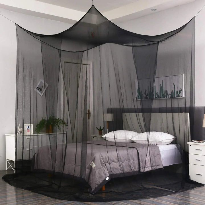 Large Four Door Square Mosquito Net Bed Canopy in Breathable Mesh | Roomy Insect Protection for Bedrooms | Bed Canopies
