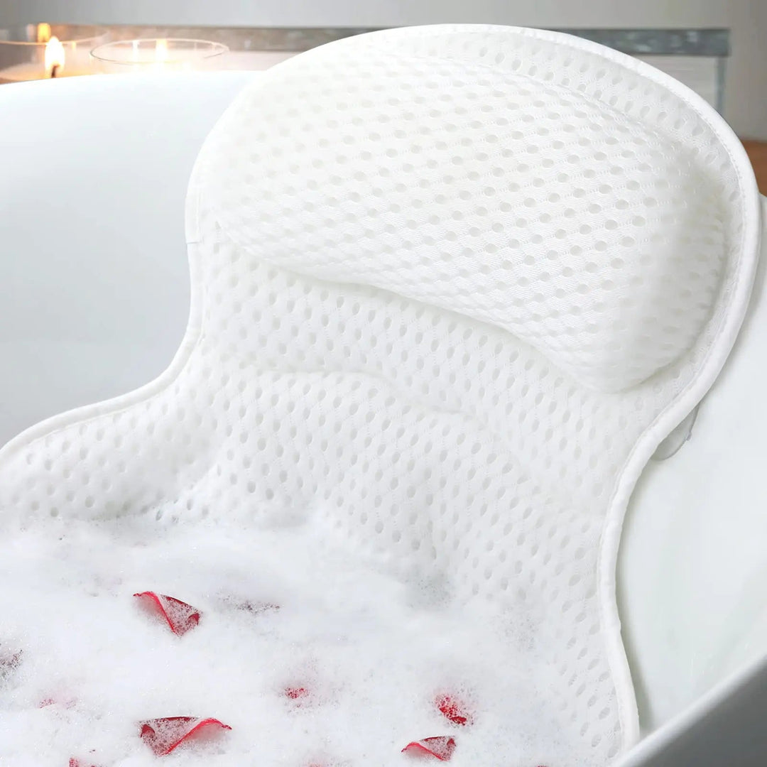 Wave Pattern 3D Air Mesh Bath Pillow with Suction Cups | Head and Neck Rest While Soaking | Bath Pillows