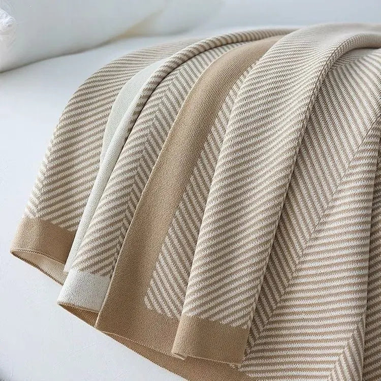 Geometric Knitted Throw Blanket in Soft Polyester for Home and Office | Knitted Geometric Throw Comfort | Throw Blankets
