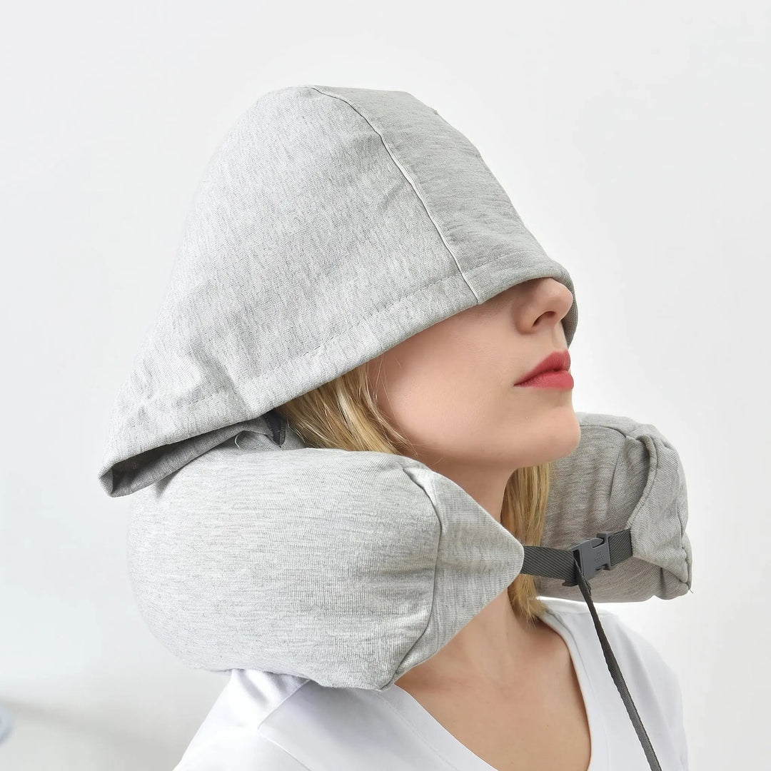 Cozy Hooded Travel Neck Pillow with Plush-Lined Hood | Shade and Support in One | Travel Pillows