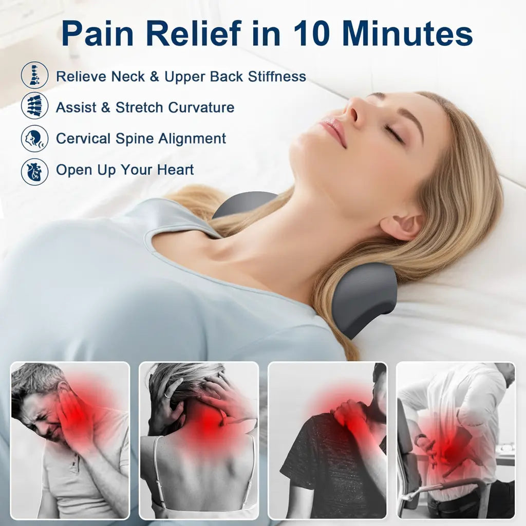 Ergonomic C-Curve Stretcher Pillow with Massage Points | Massage Points for Daily Relaxation | Massage Pillows