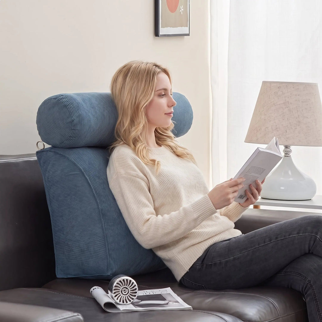 Triangle Reading Cushion with Removable Cover for Bedside Lounging | Triangle Bedside Reading Cushion | Wedge Pillows