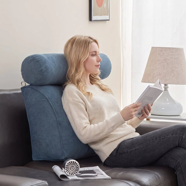 Triangle Reading Cushion with Removable Cover for Bedside Lounging | Triangle Bedside Reading Cushion | Wedge Pillows