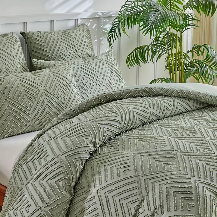Tufted Luxury Duvet Cover Set with Geometric Texture, 3 Pieces | Tufted Geometric Luxury Duvet Set | Duvet Sets