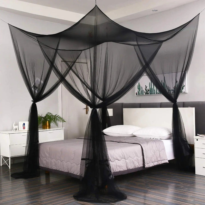 Large Four Door Square Mosquito Net Bed Canopy in Breathable Mesh | Roomy Insect Protection for Bedrooms | Bed Canopies