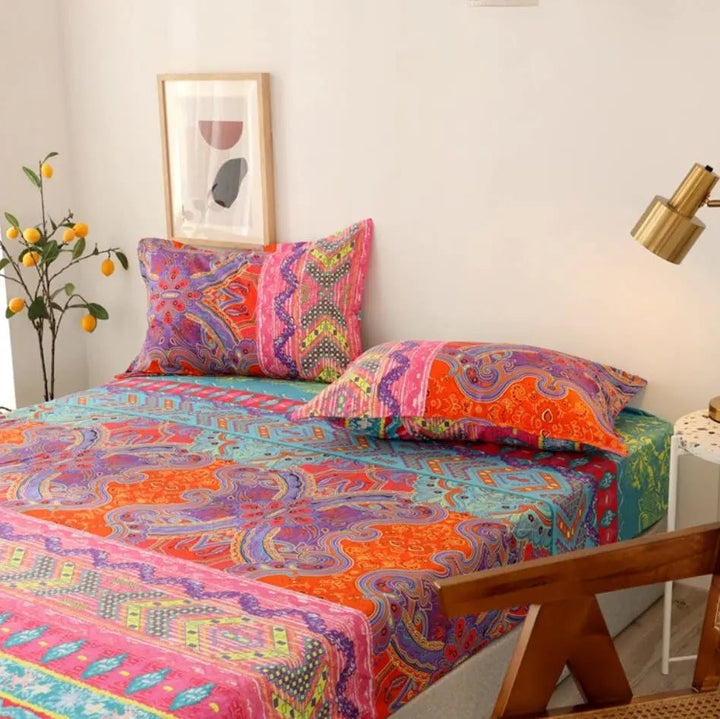 Boho Printed Deep Pocket Fitted Sheet in Soft Polyester | Boho Style for a Warmer Bedroom | Fitted Sheets