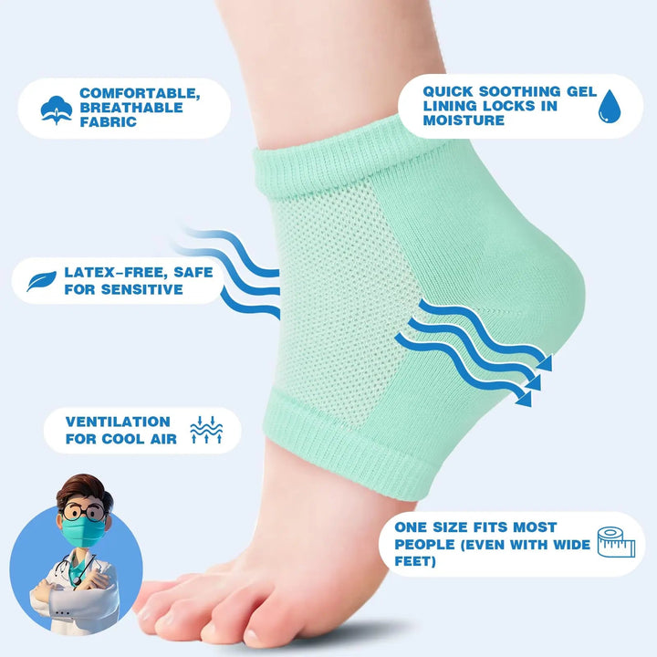 Silicone Gel Heel Socks, 6 Pairs, Moisturising Reusable Foot Protector | Heel Care Socks for Soft Feet | Spa Socks